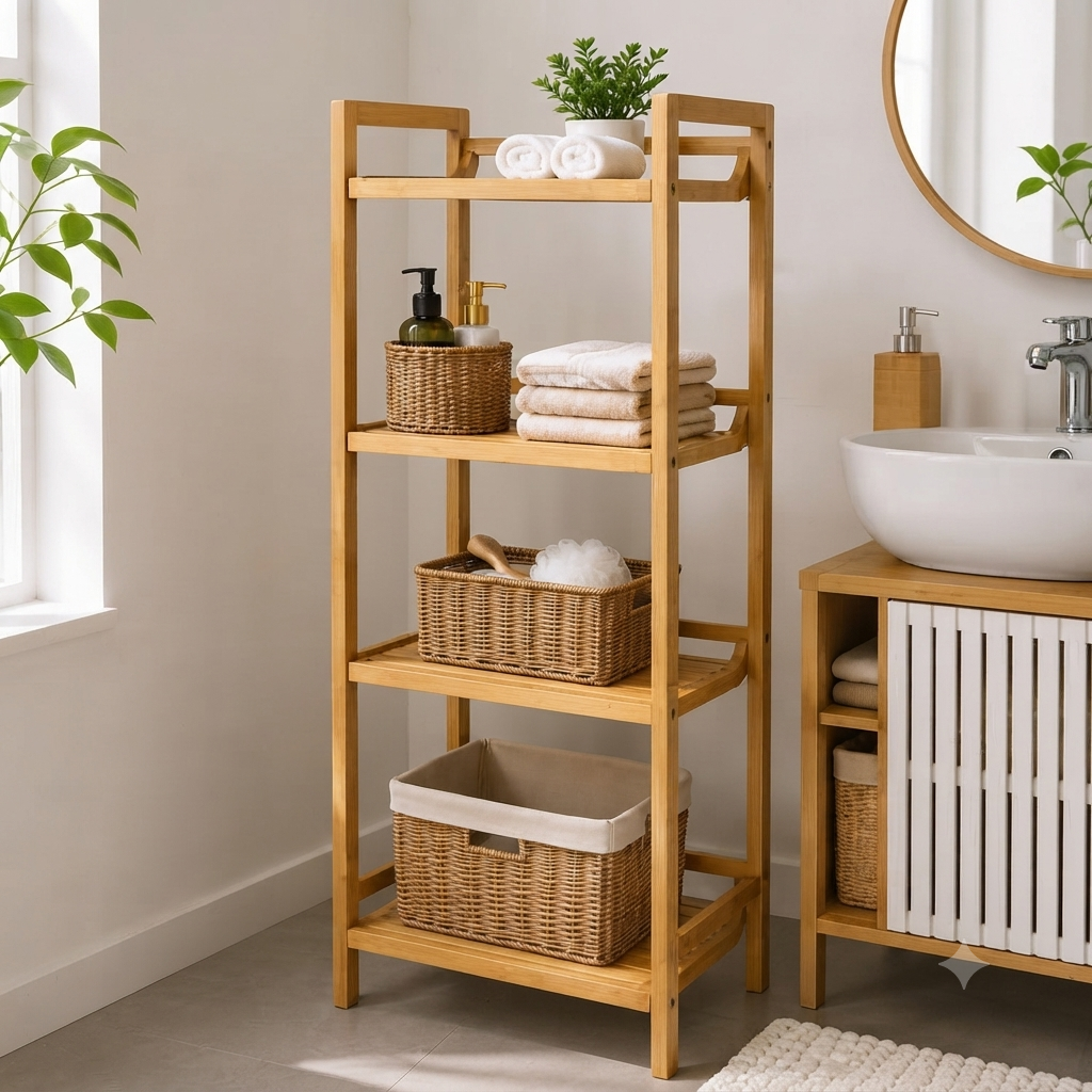 4 Tier Bamboo Bathroom Organizer Rack