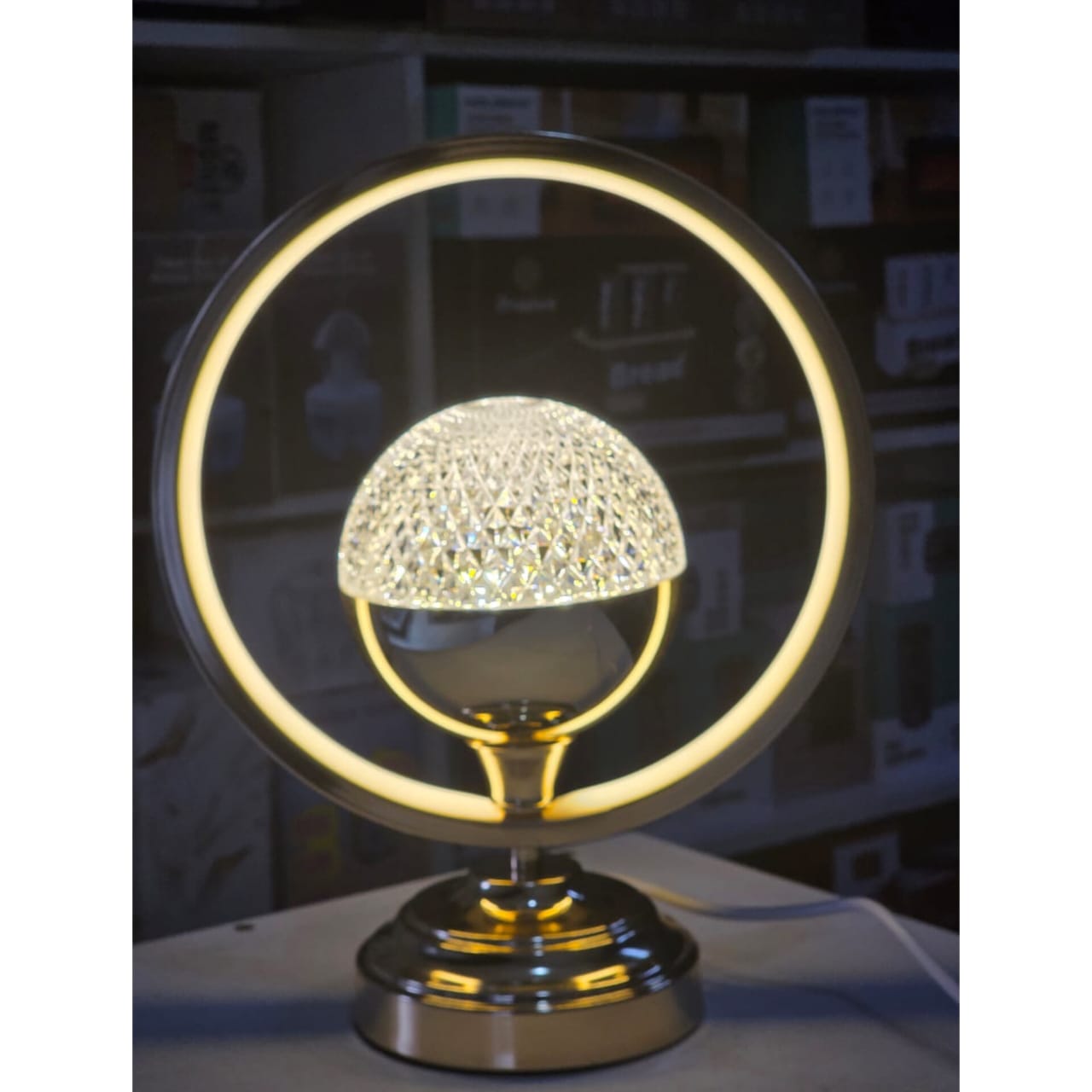 Round Golden Frosted Glass LED Table Lamp