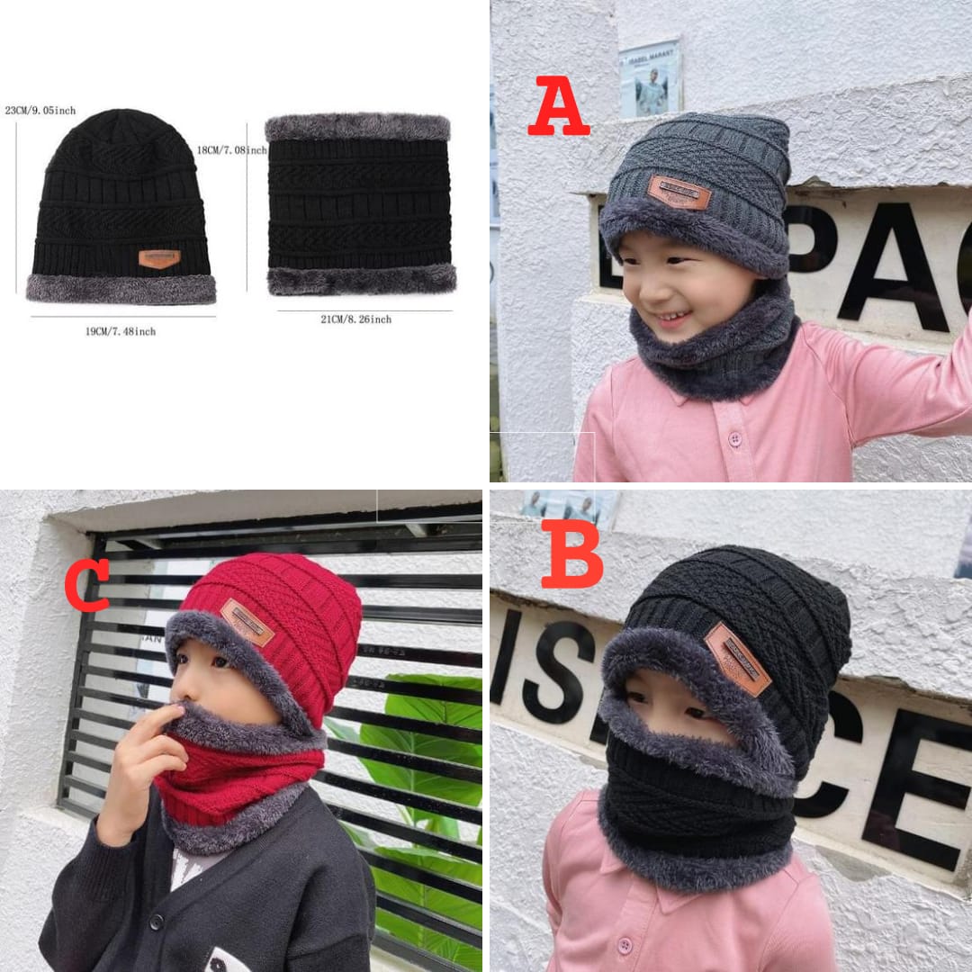 Winter kids beenies hat and scarf