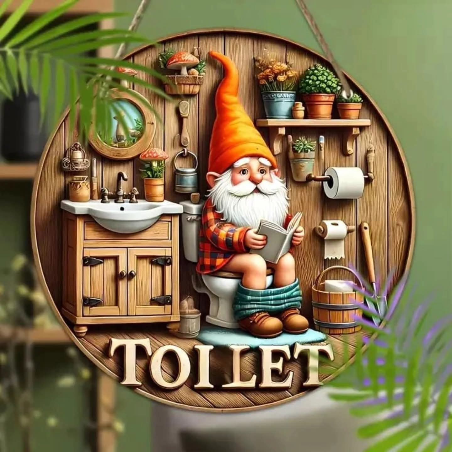 2D flat wooden bathroom hanging decor