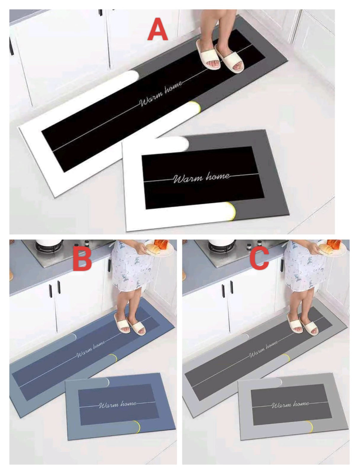 Two piece rectangular absorbent kitchen floor mat