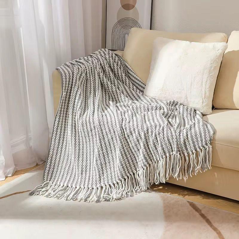 Bohemian Striped Knit Throw Blanket