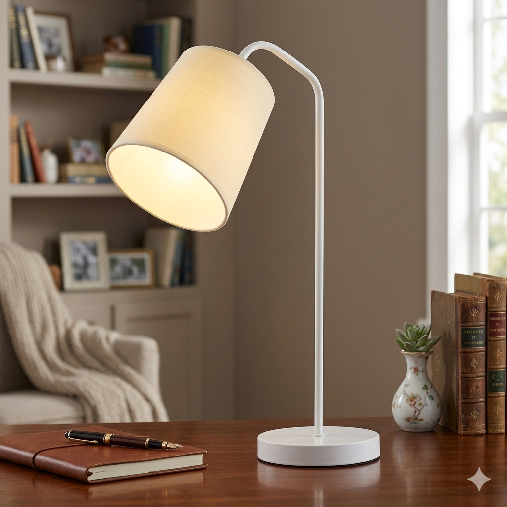 White Fabric Shade Desk Light