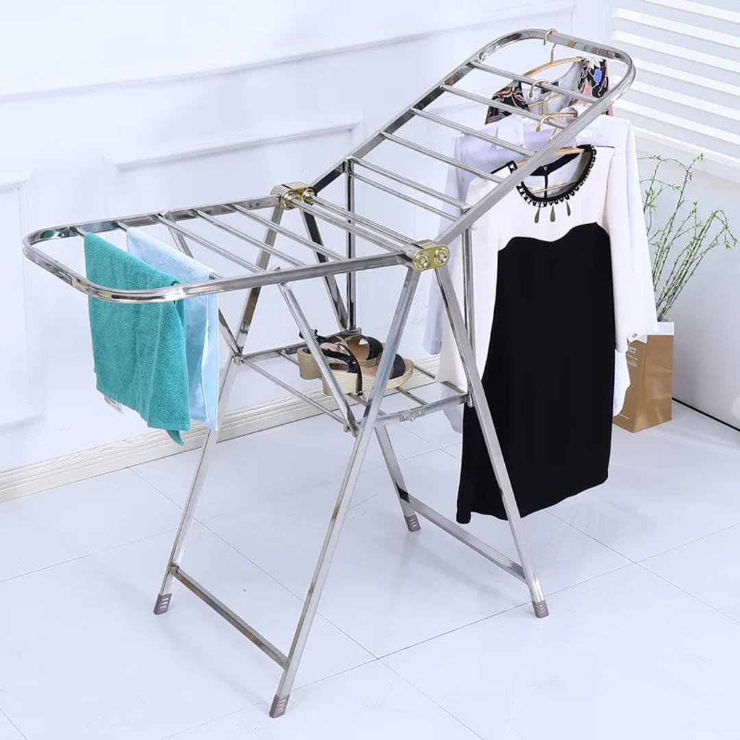 Foldable X-Frame Stainless Steel Clothes Drying Rack with Multiple Bars
