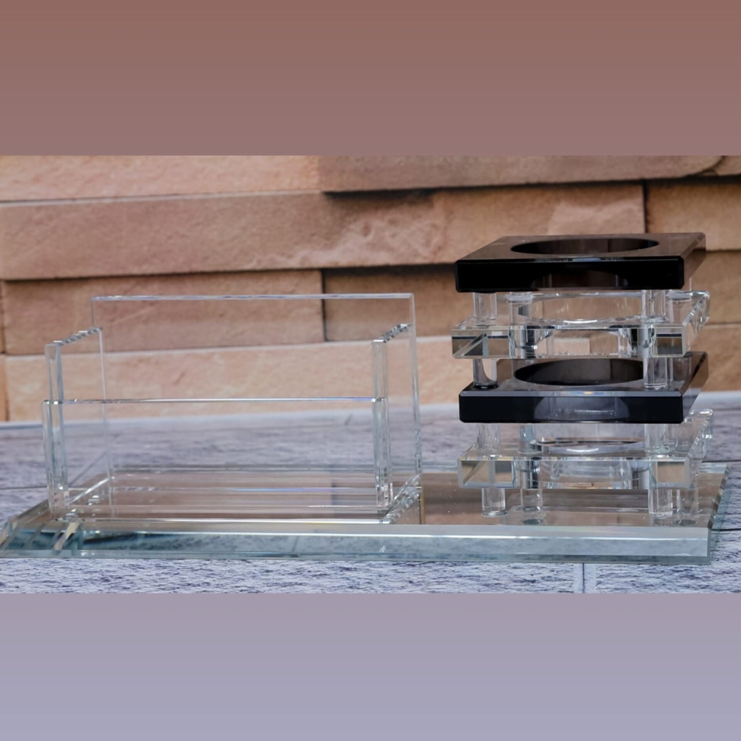 Sleek Glass and Acrylic Modular Desk Organizer