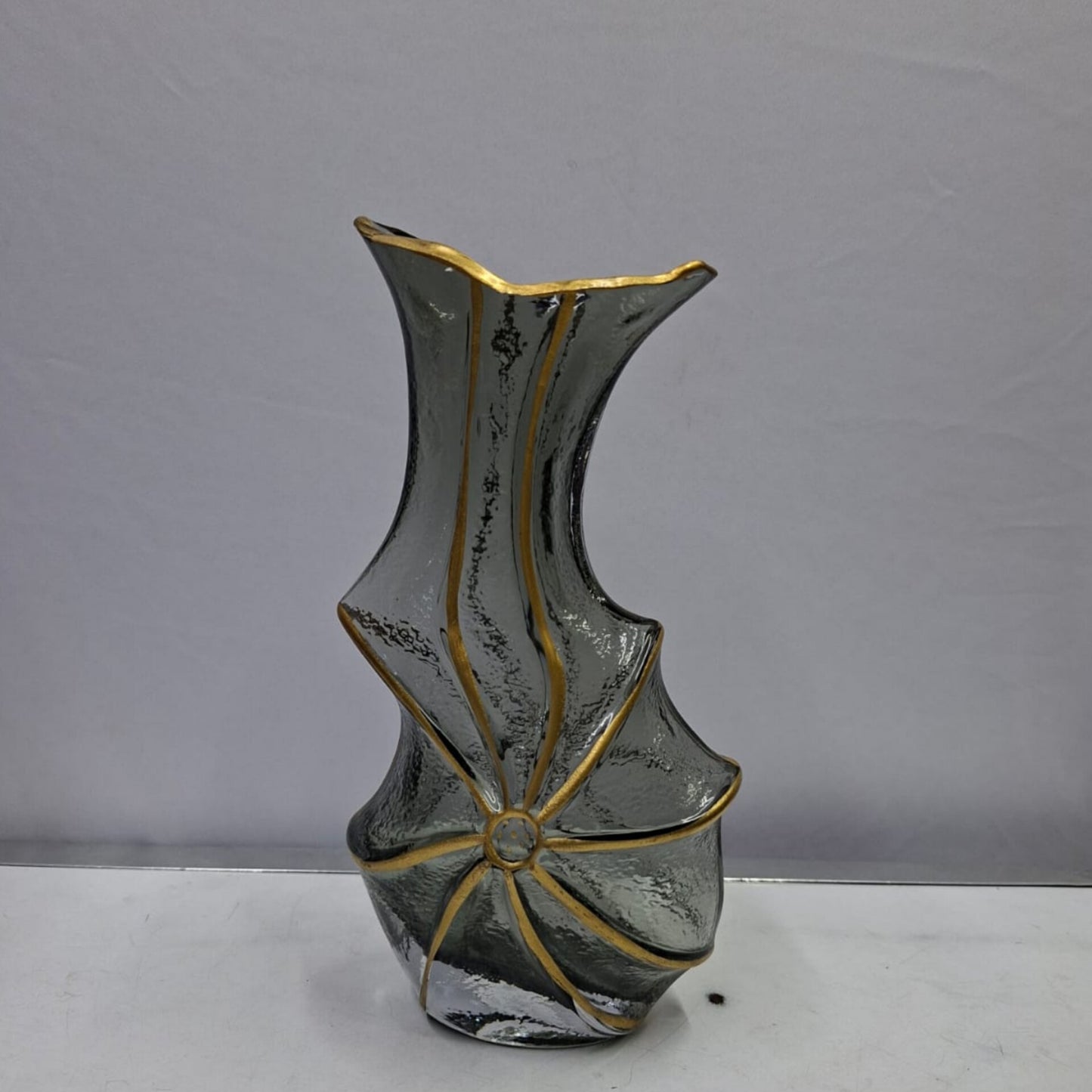 Sculpted Golden Glass Flower Vase