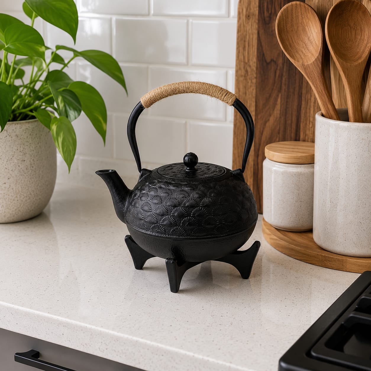 1600ml Cast Iron Kettle and Coaster