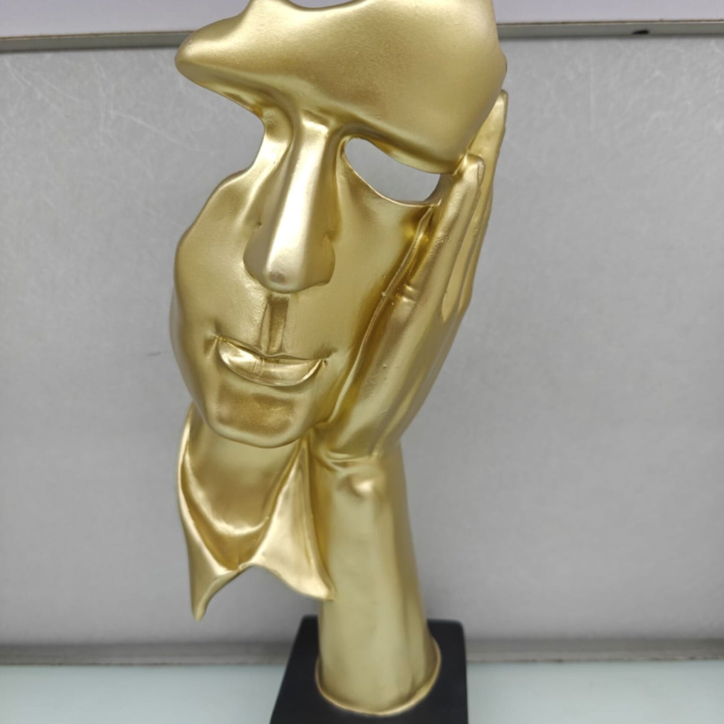 Golden Abstract Contemplation Face Sculpture