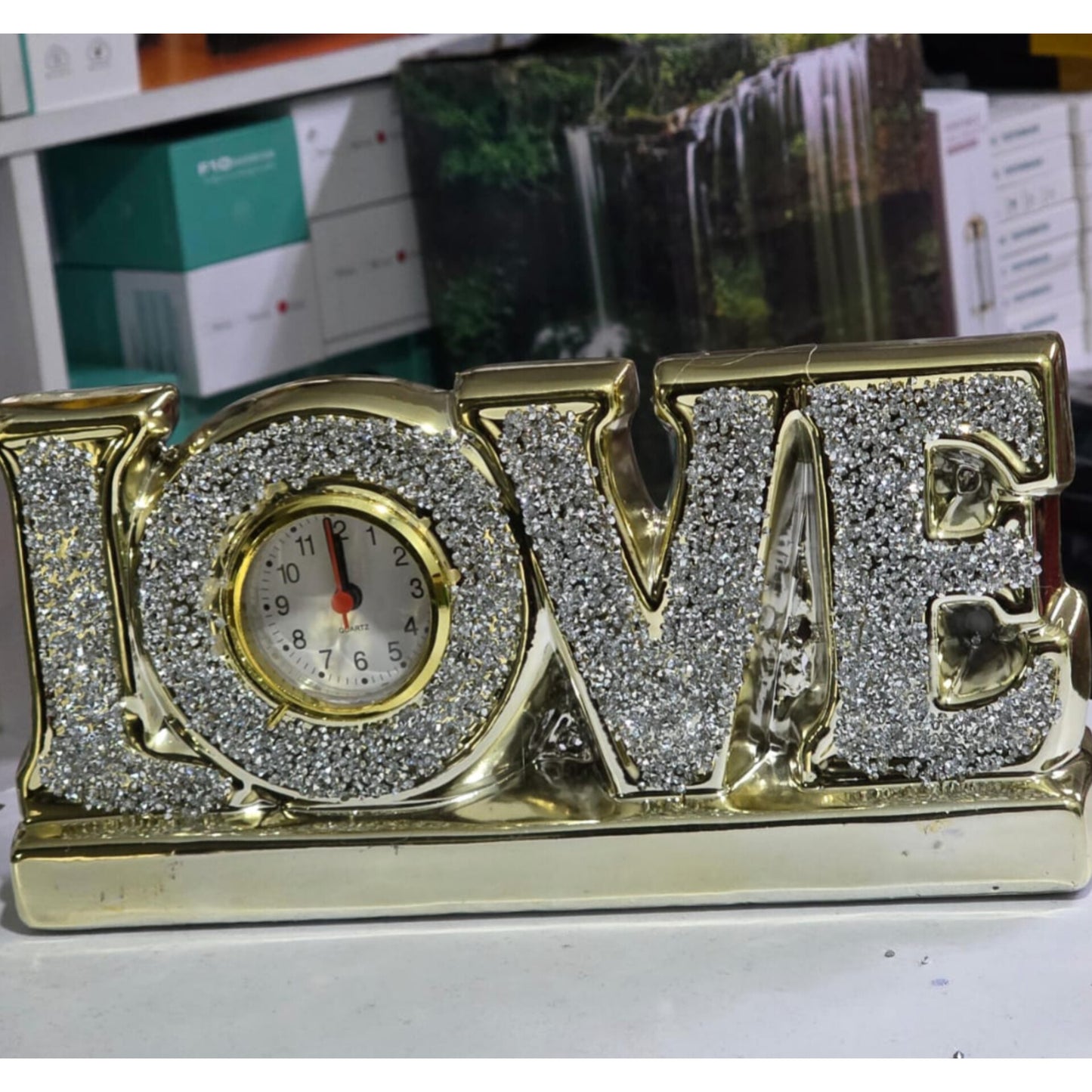 LOVE" Tabletop clock sparkling decorative timepiece