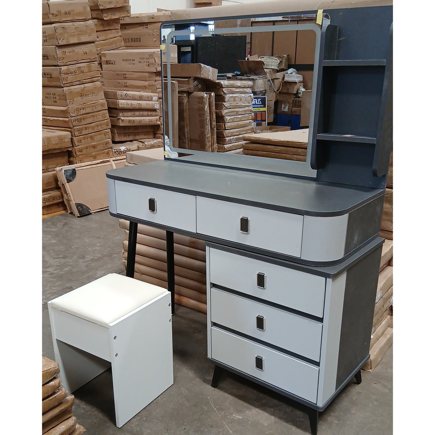 Grey Vanity Dressing Mirror Set