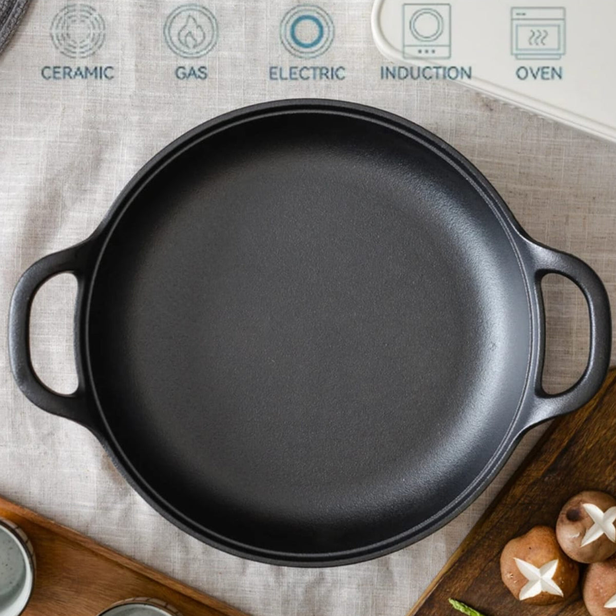33cm PreSeasoned Cast Iron Skillet And Griddle Pan