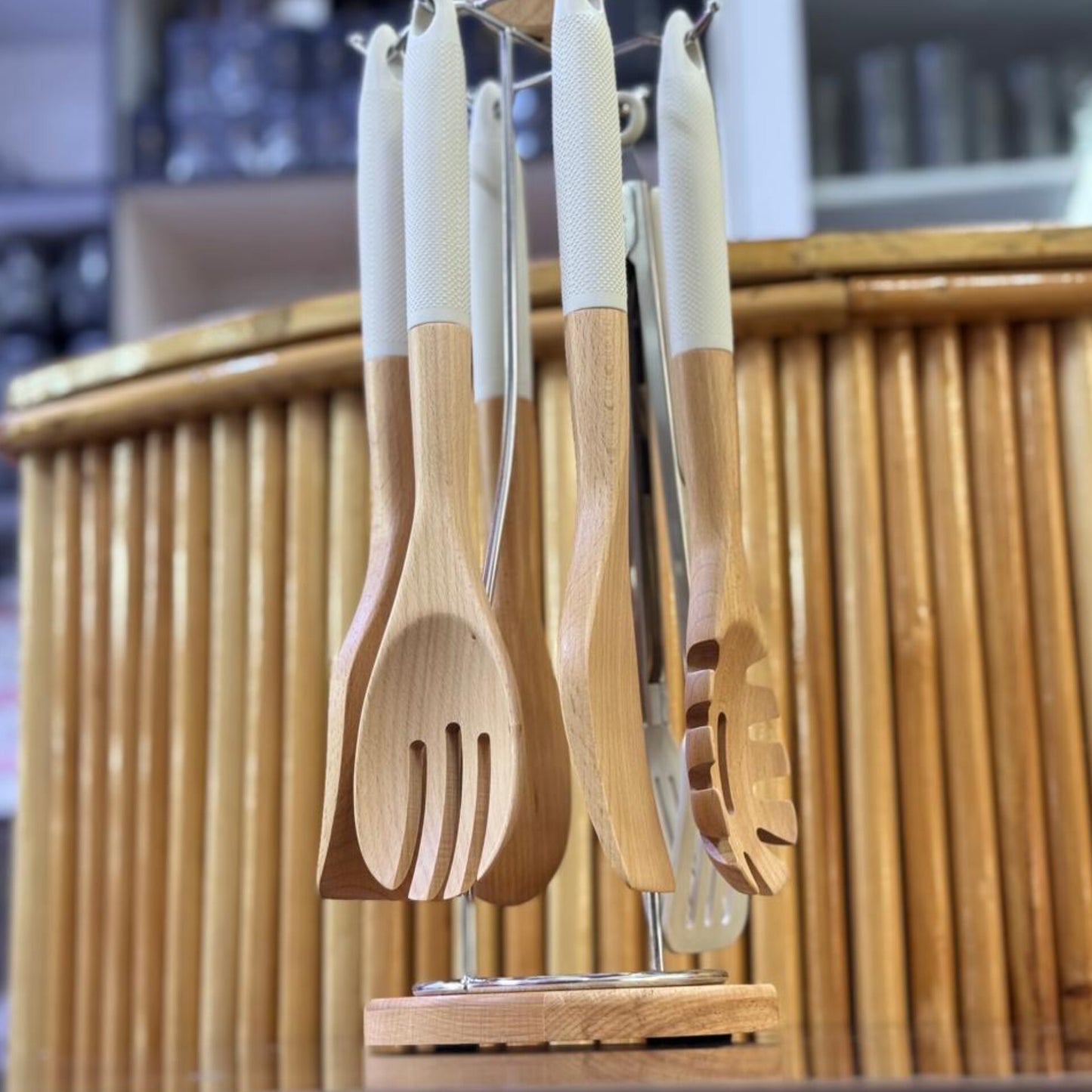6pcs Bamboo Spoon Set with Stand