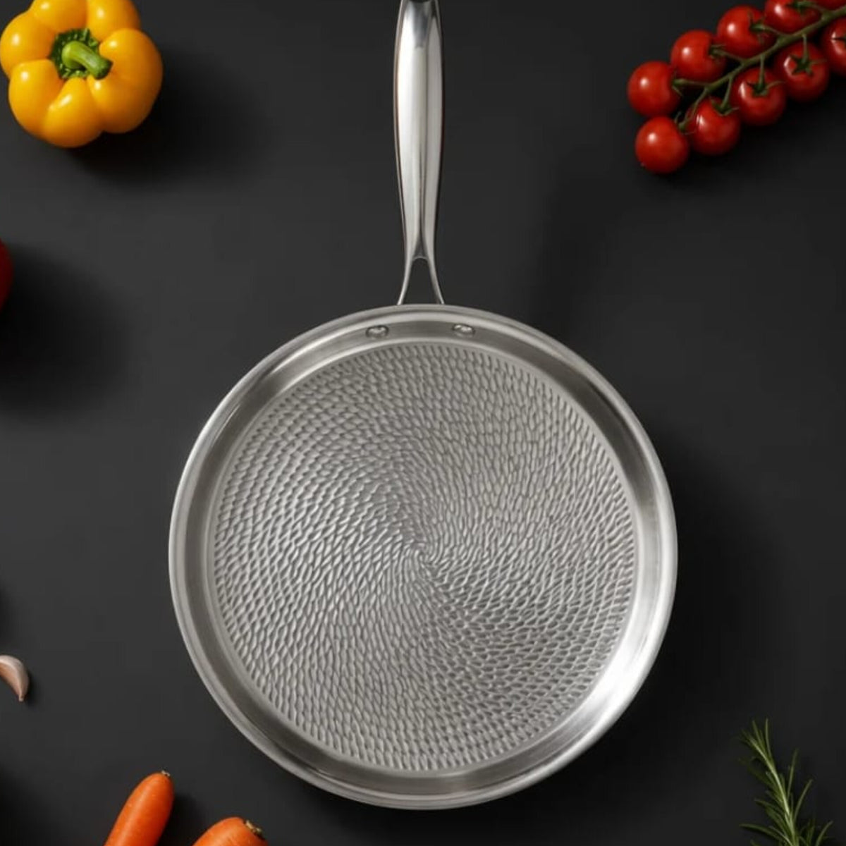 30Cm Stainless Steel Honeycomb Textured Skillet Pan