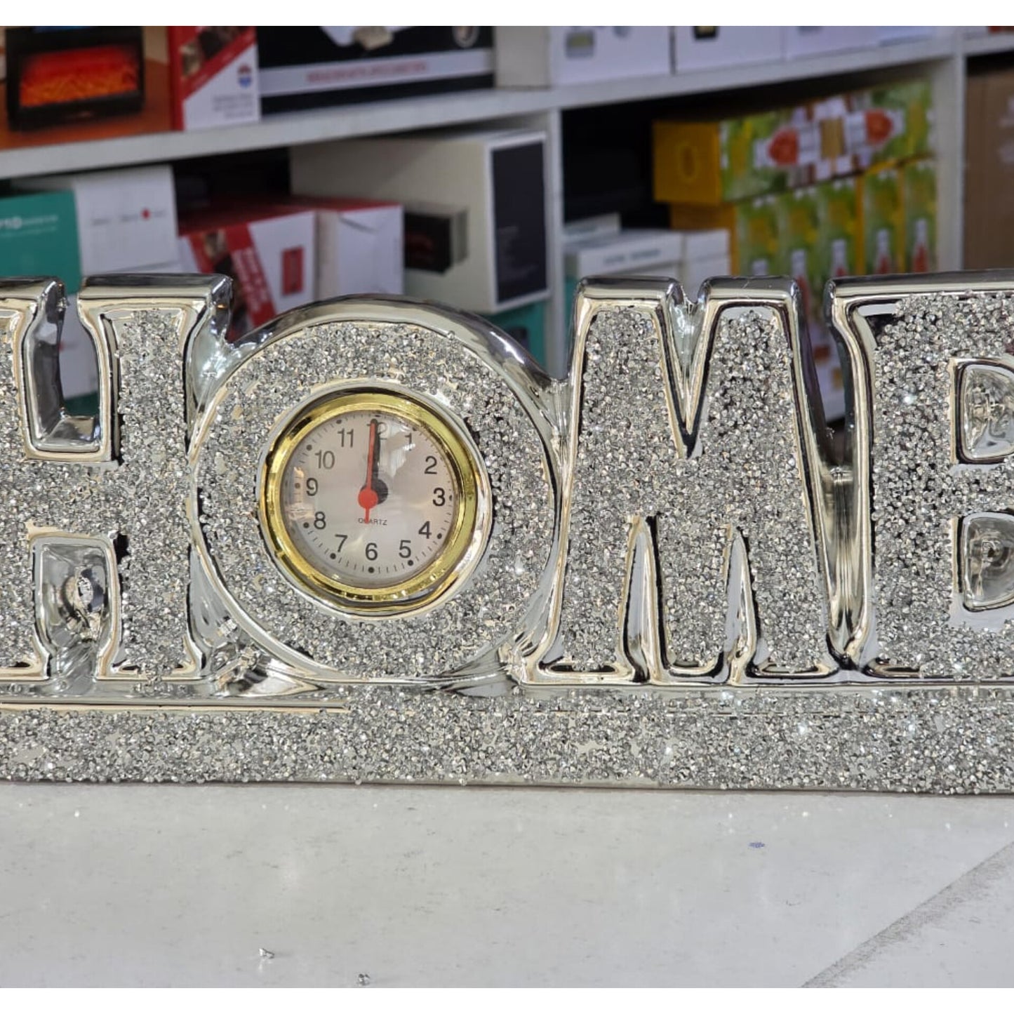 Elegant Glittery "Home" Tabletop clock decor*