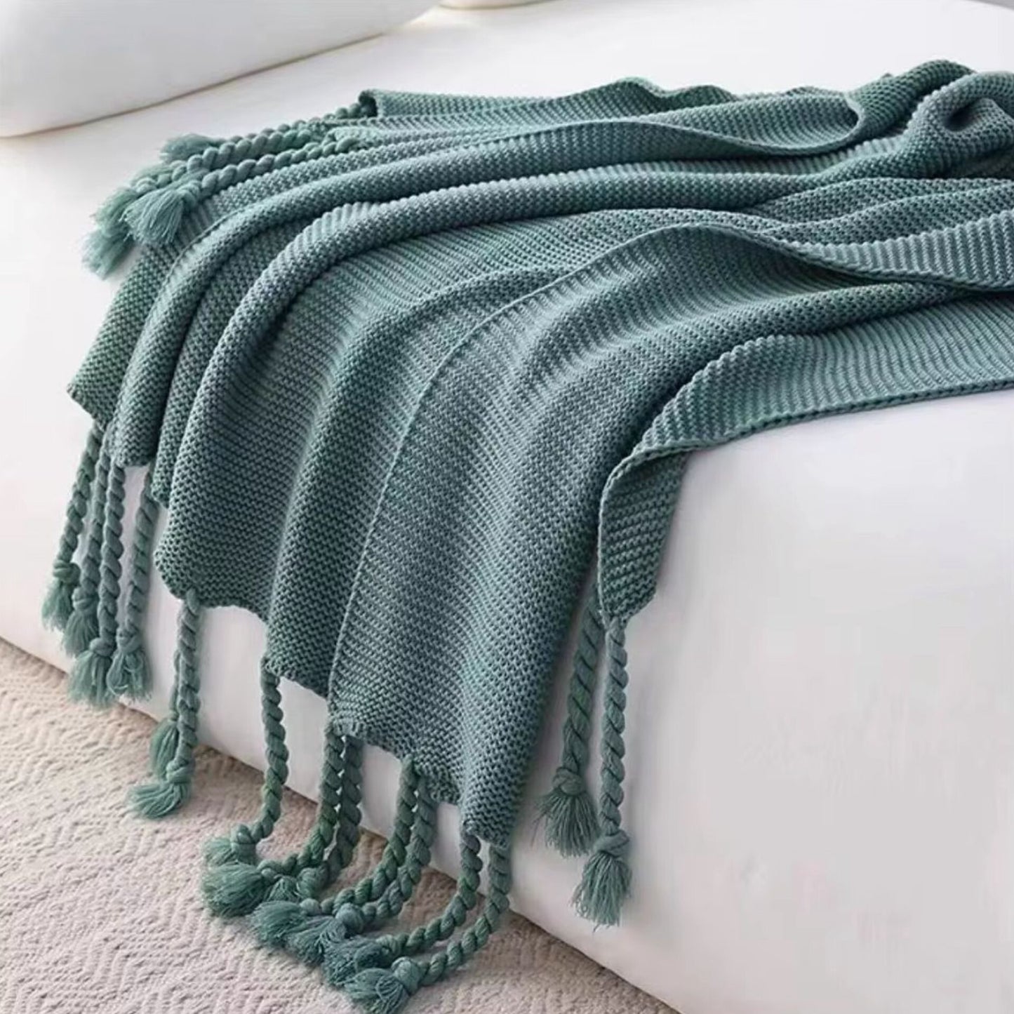 Knitted Tassel Throw Blanket