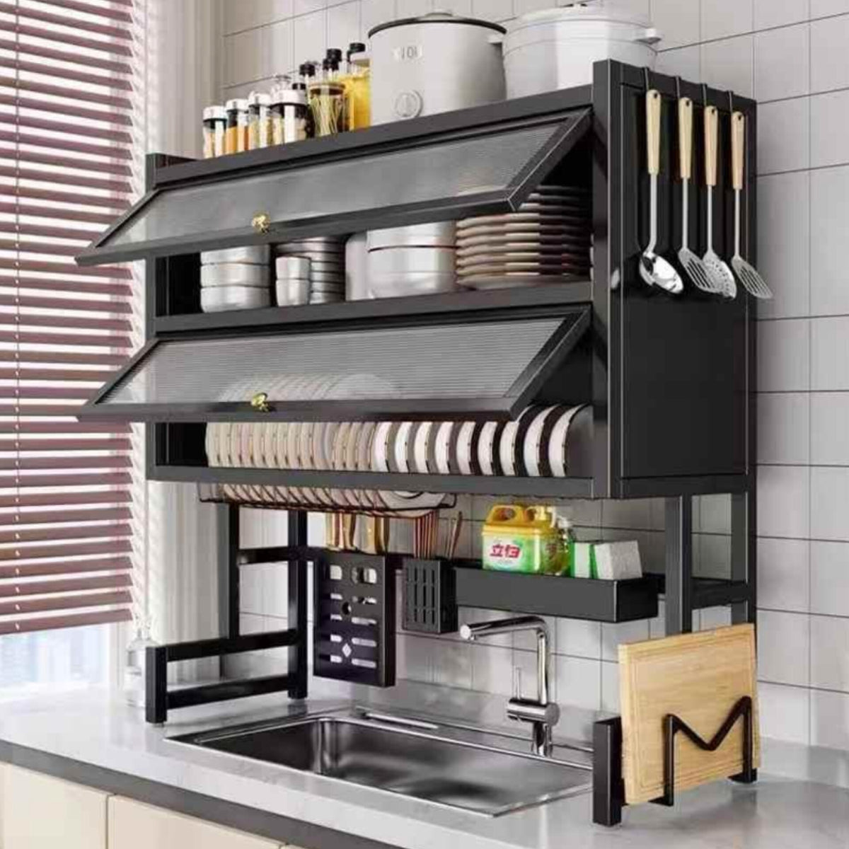 Heavy duty double over the sink Rack With closable cabinet