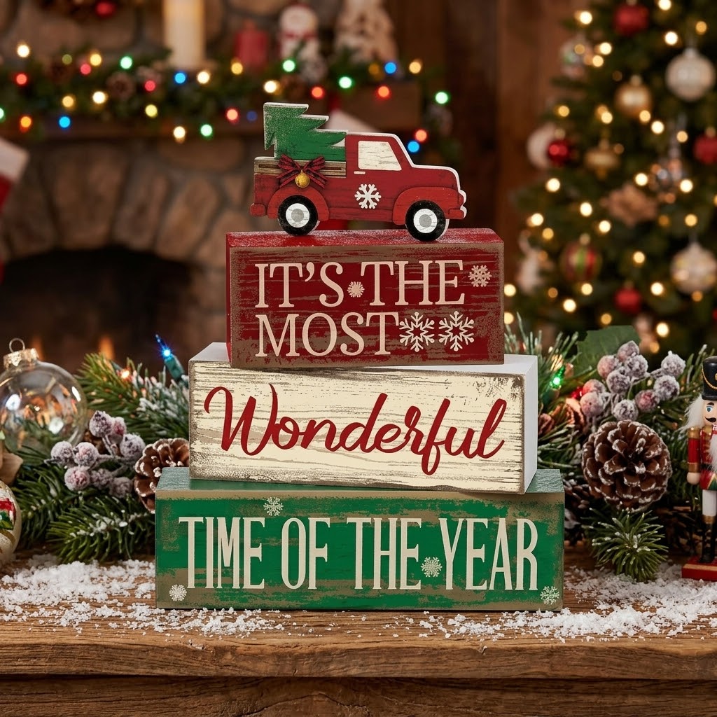 Rustic Wooden Christmas Table Top Decor