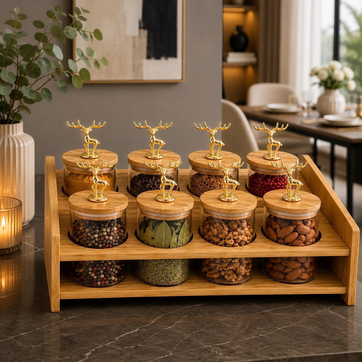 8pcs Kitchen Spice Rack Set With Bamboo Stand