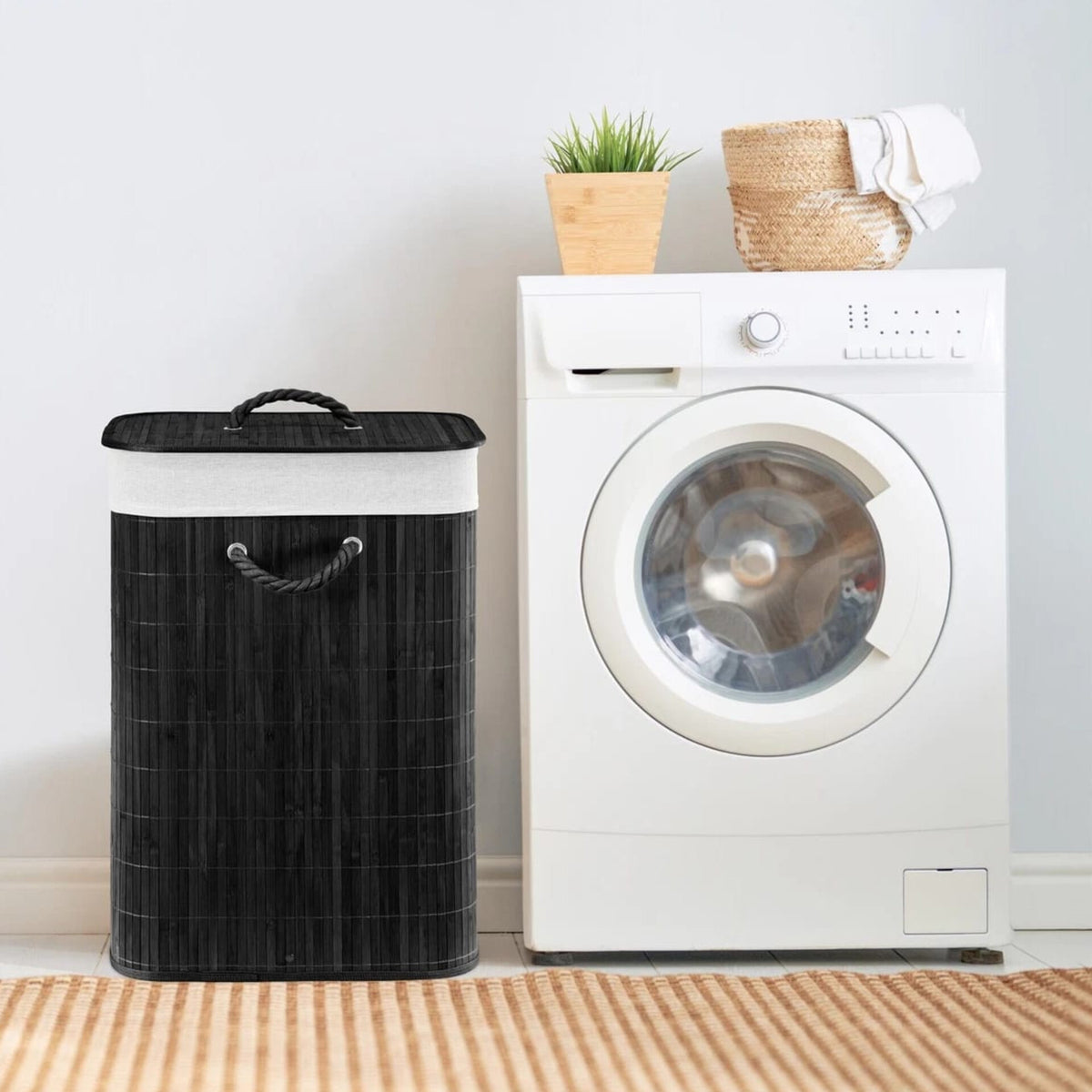 Bamboo Wooden Foldable Laundry Basket with Lid