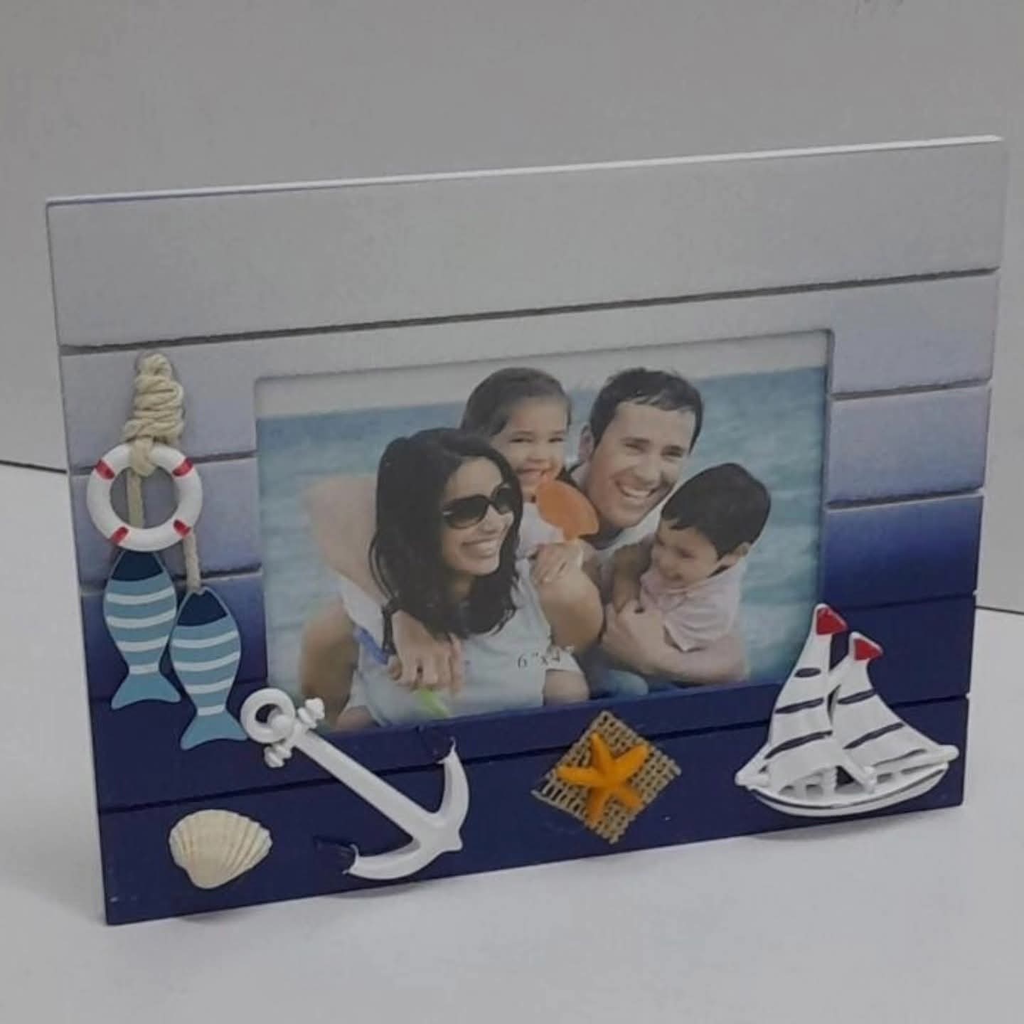 2-in-1 Nautical Desktop Photo Frame and Swing Clock Ornament