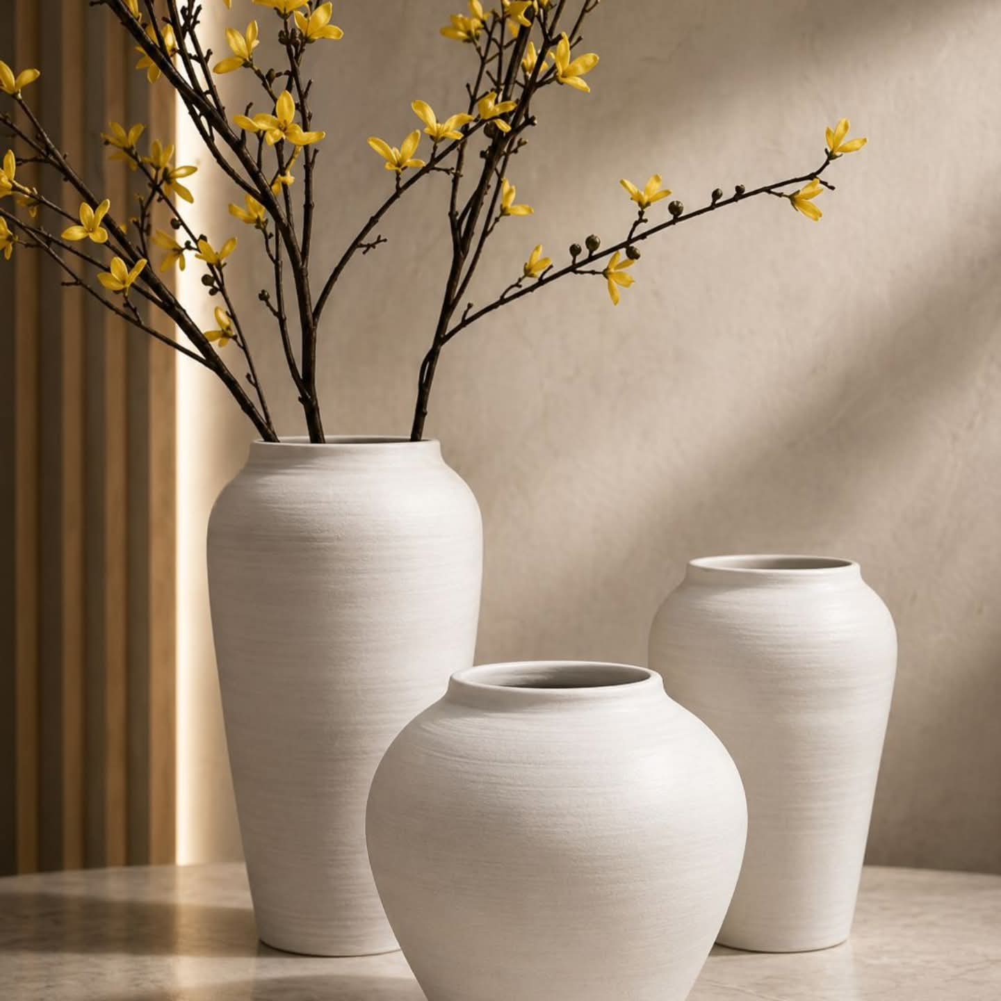 3Pc White Ceramic Vase Set
