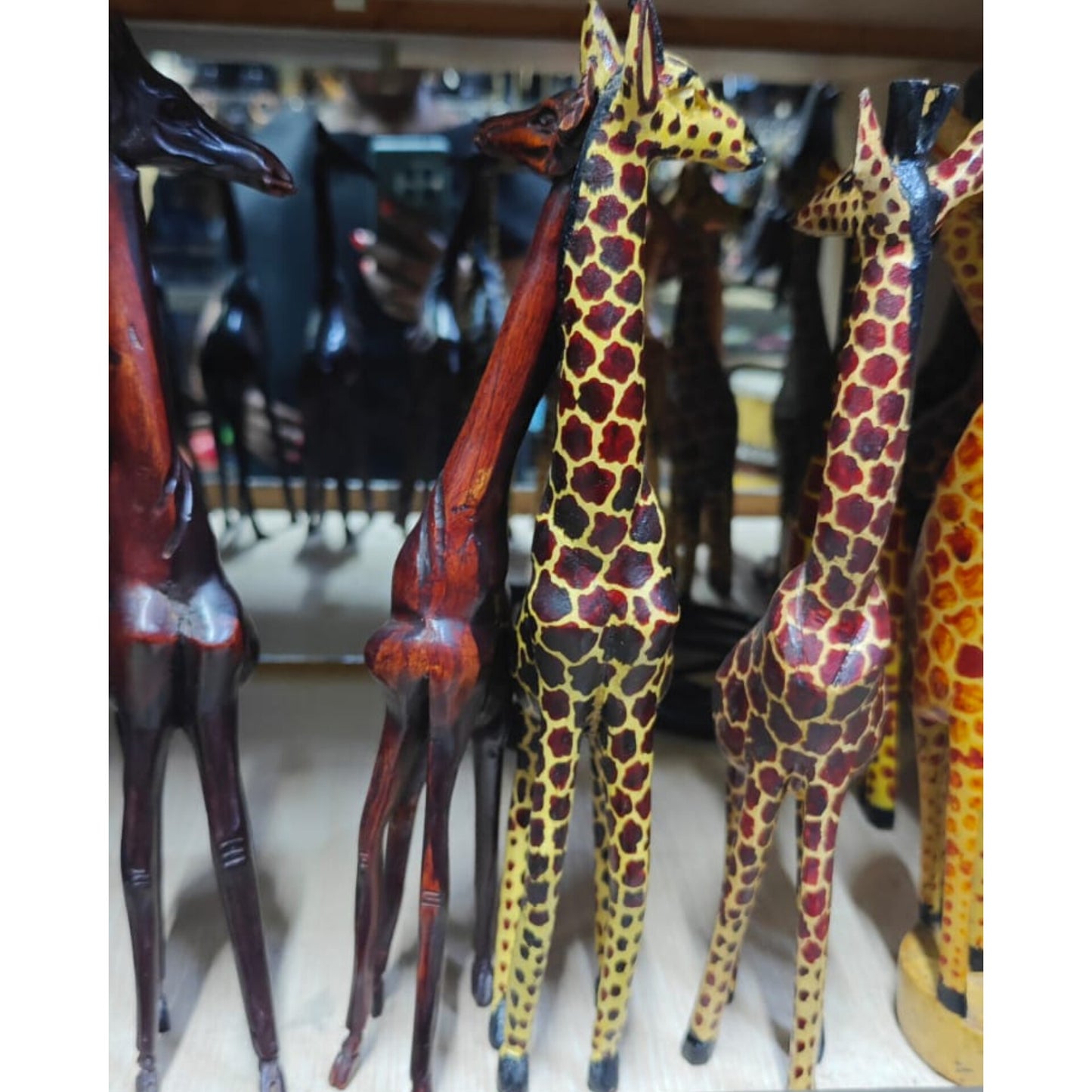 Hand Carved Wooden Giraffe Sculpture Set of 2