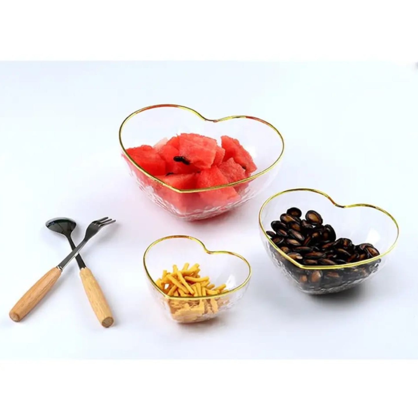 3Pcs Heart Shaped Glass Salad Bowl