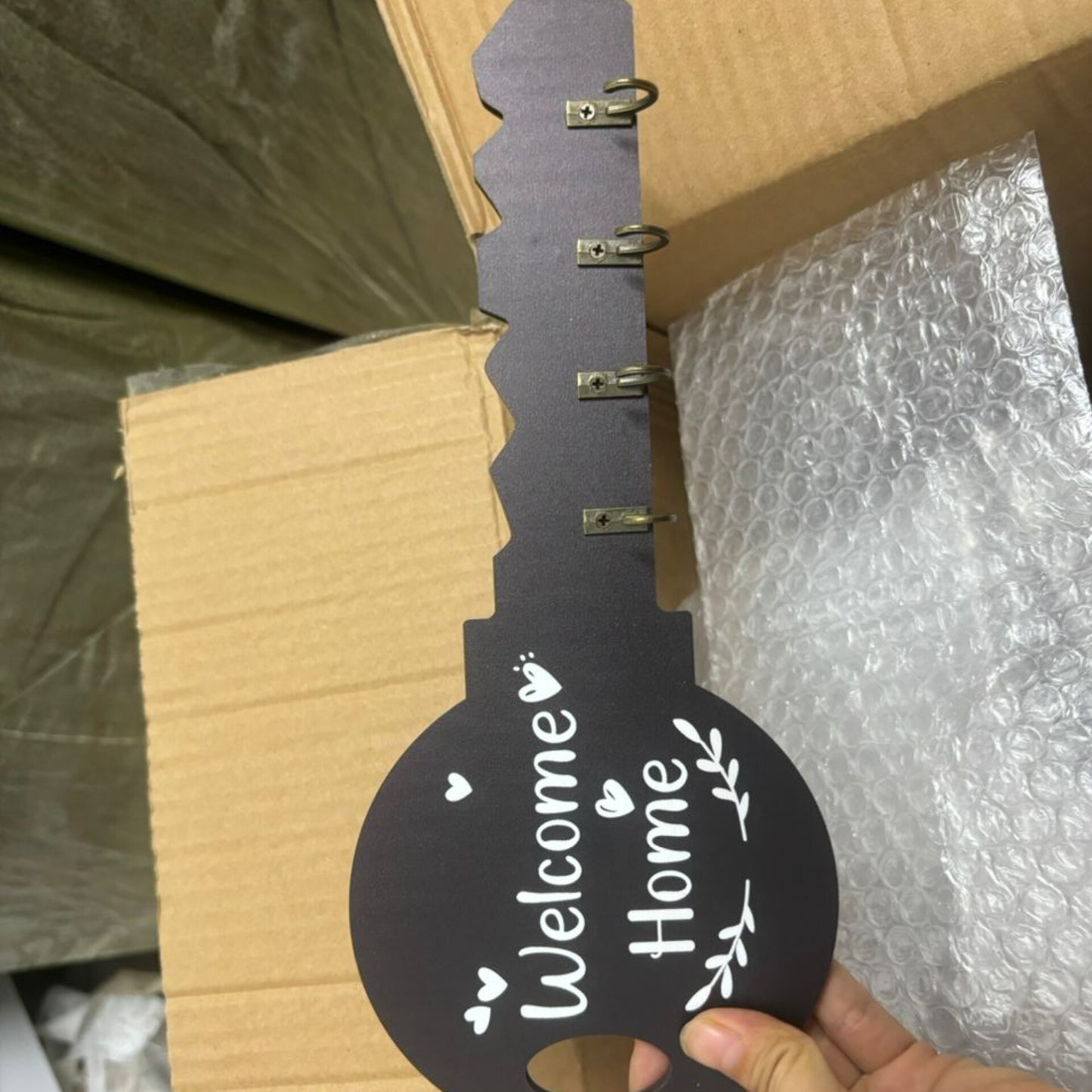 Wooden key holder with hooks