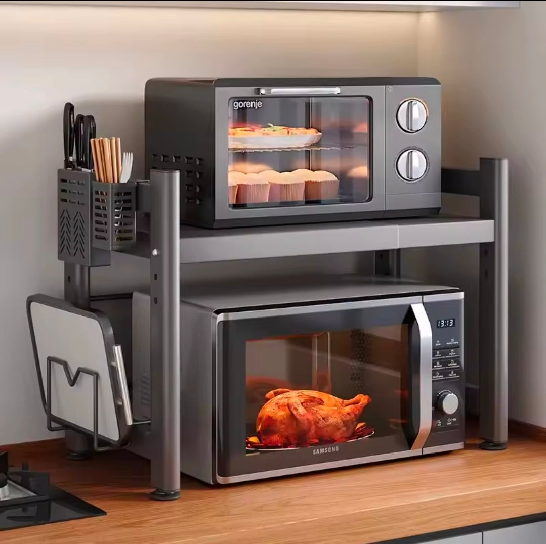 Single Layer Adjustable Microwave Stand with Cutlery Holder