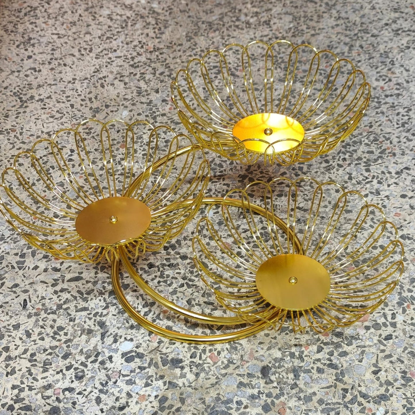 Multifunctional Gold Countertop Serving Tray and Storage Basket
