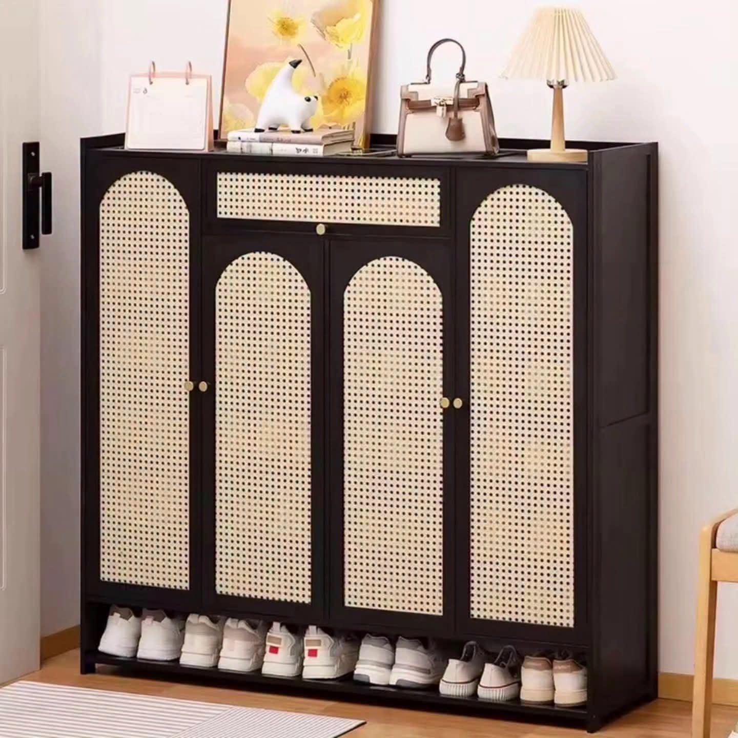 Big Size Black Wooden Bamboo Shoe Rack Gha