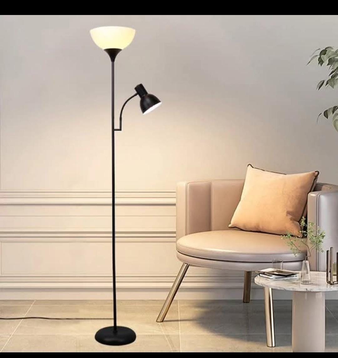 Black floor uplighter lamp with reading light