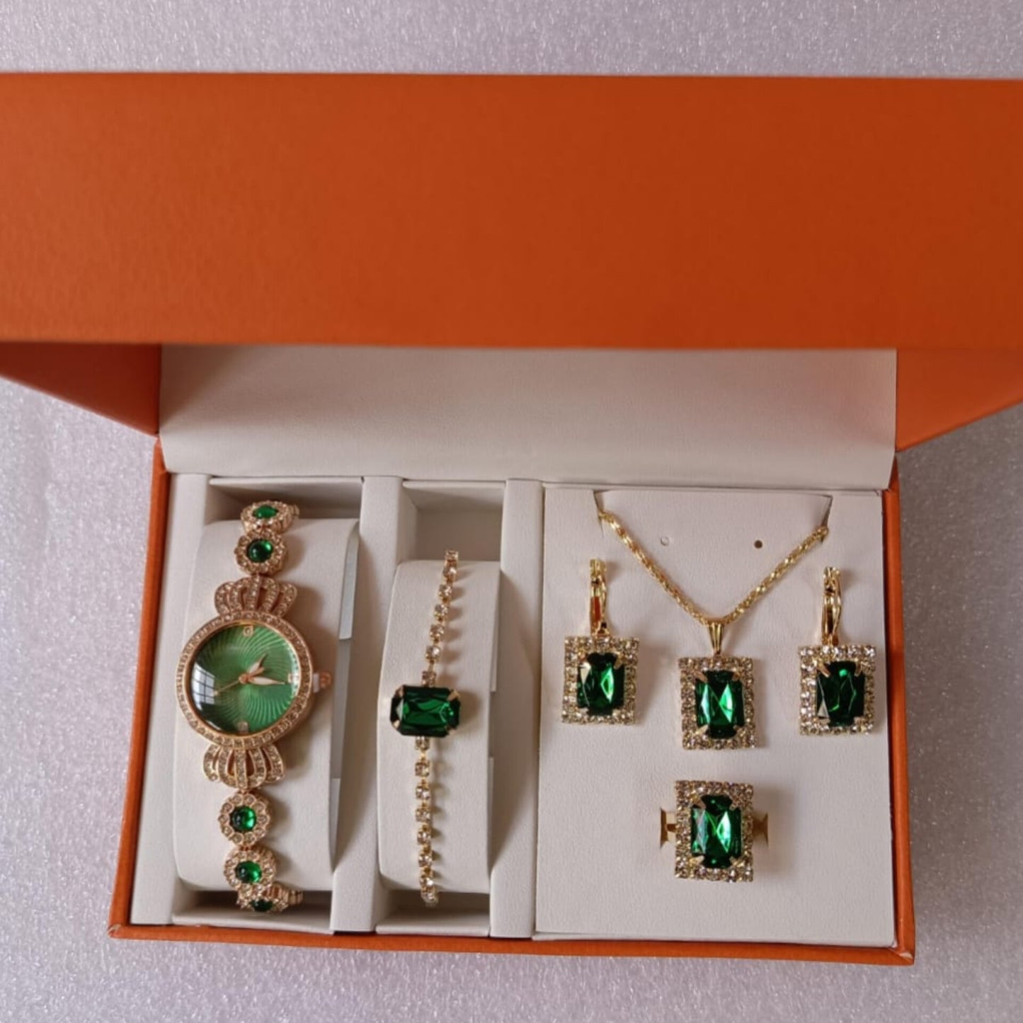 5 Pcs Green Ladies Jewelry and Watch Gift Set
