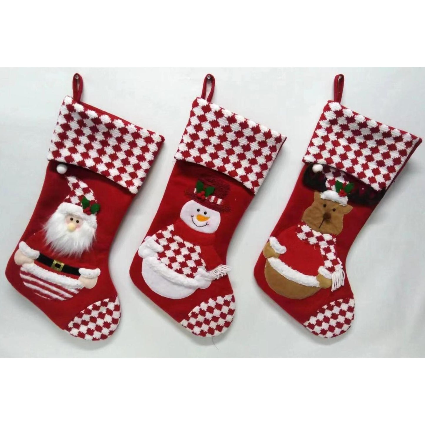3 Large Christmas Fireplace Stockings 3Pc Decor Socks 43Cm