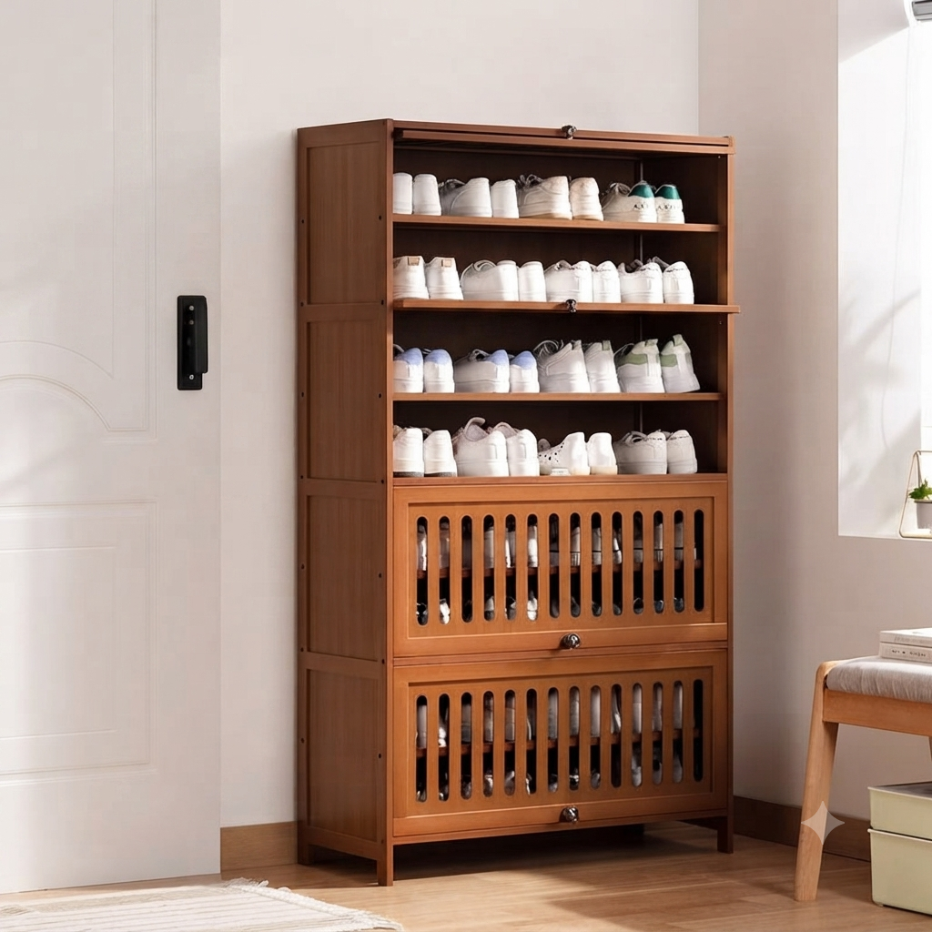 9 Layer Bamboo Shoe Rack Storage Cabinet
