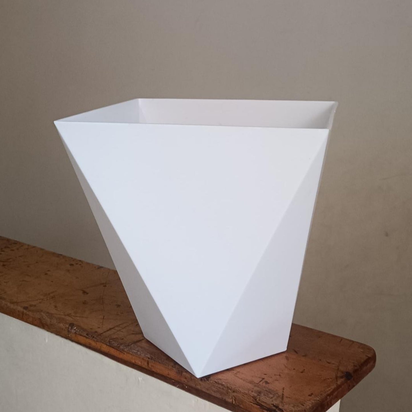 Geometric Tapered White Plastic Planter Vase