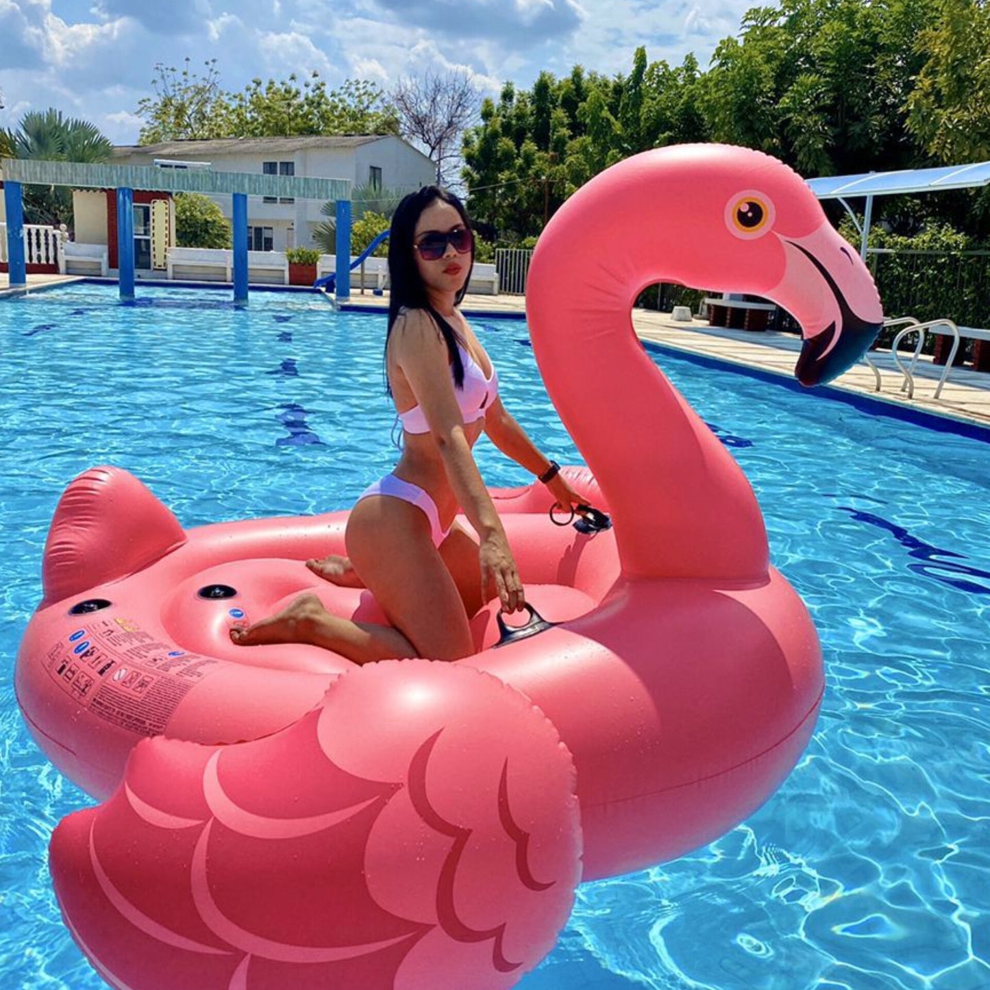 Inflatable flamingo pool float