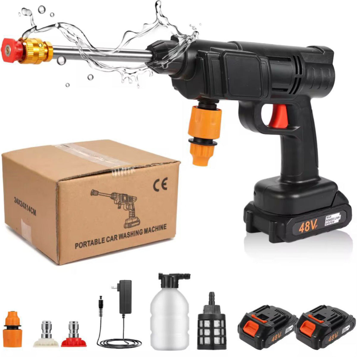 Portable Wireless Car Wash Spray Gun with Dual 48V Lithium Batteries