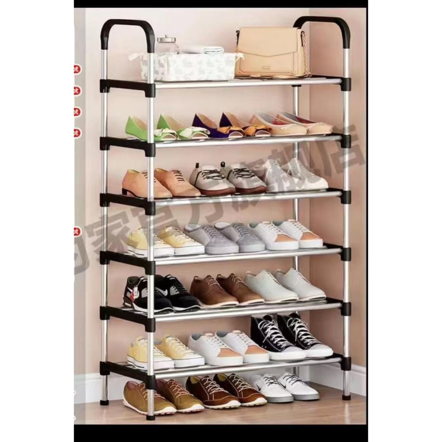 Vertical 6-Layer Multi-Purpose Shoe Organizer Rack with Metal and Plastic Frame