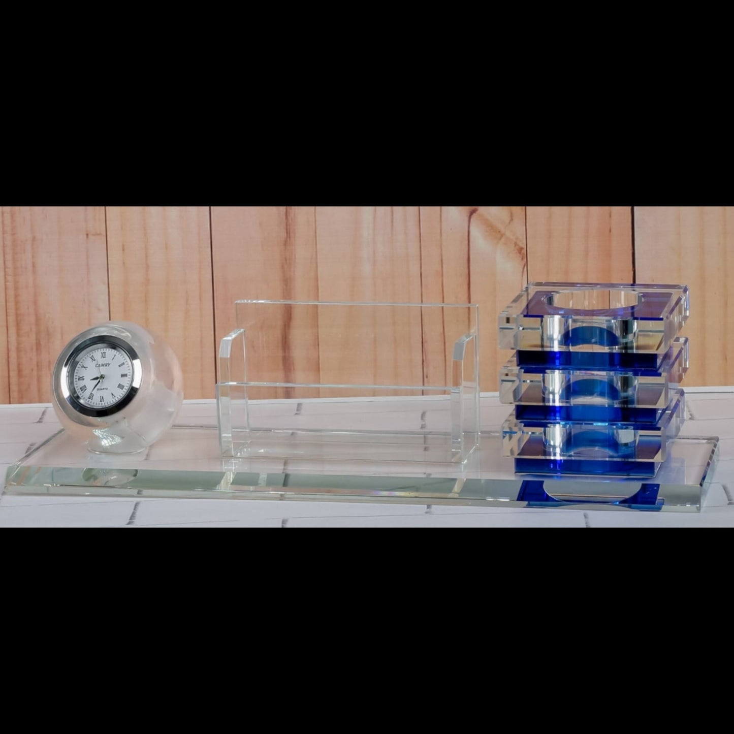 Desktop pen organizer with watch clock