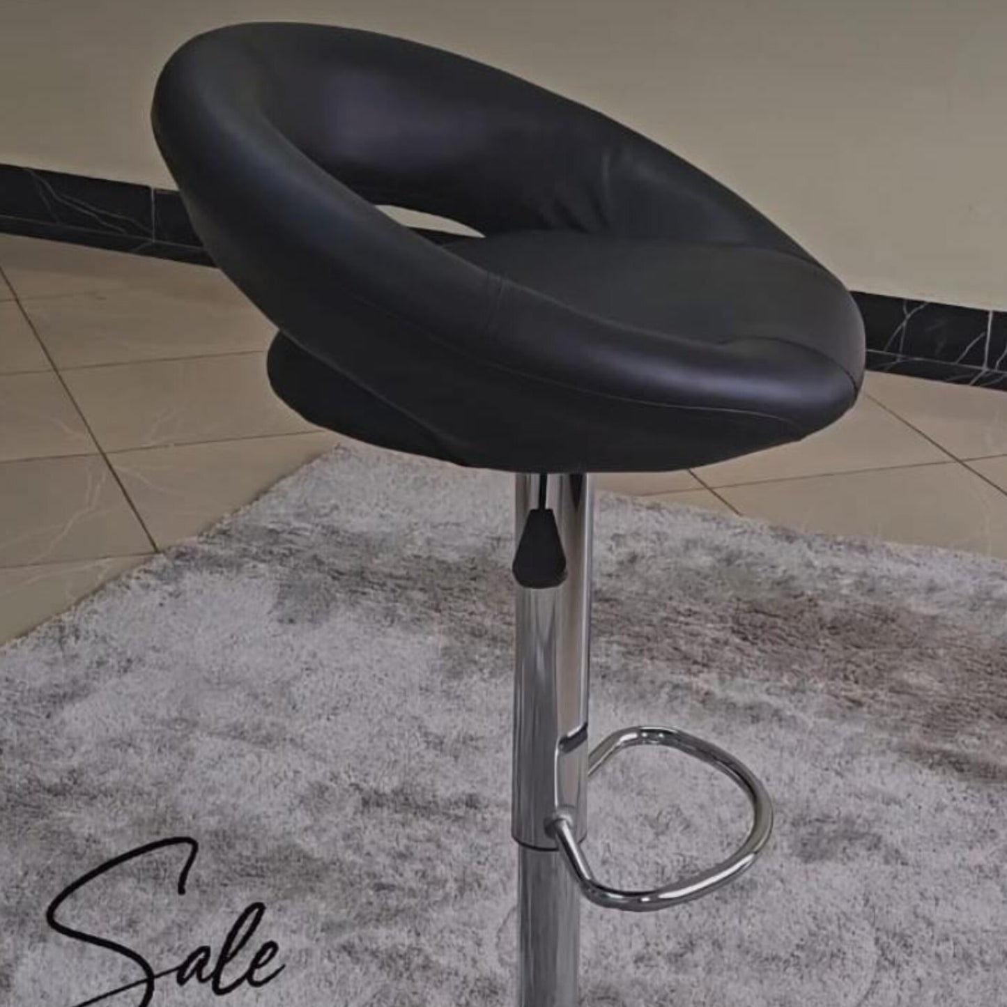 Adjustable Black Faux Leather Bar Stool