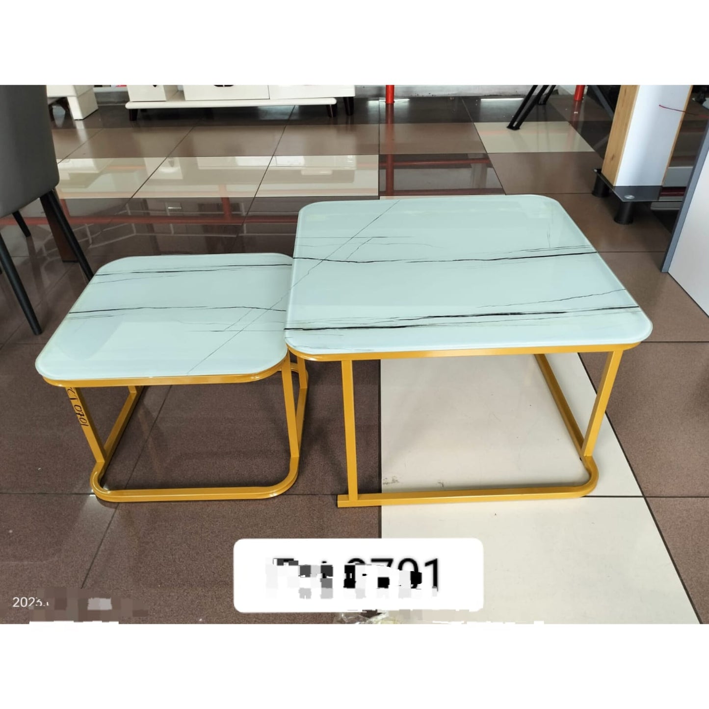 Two-Piece Square Nesting Coffee Table Set (Marble-Look Top)