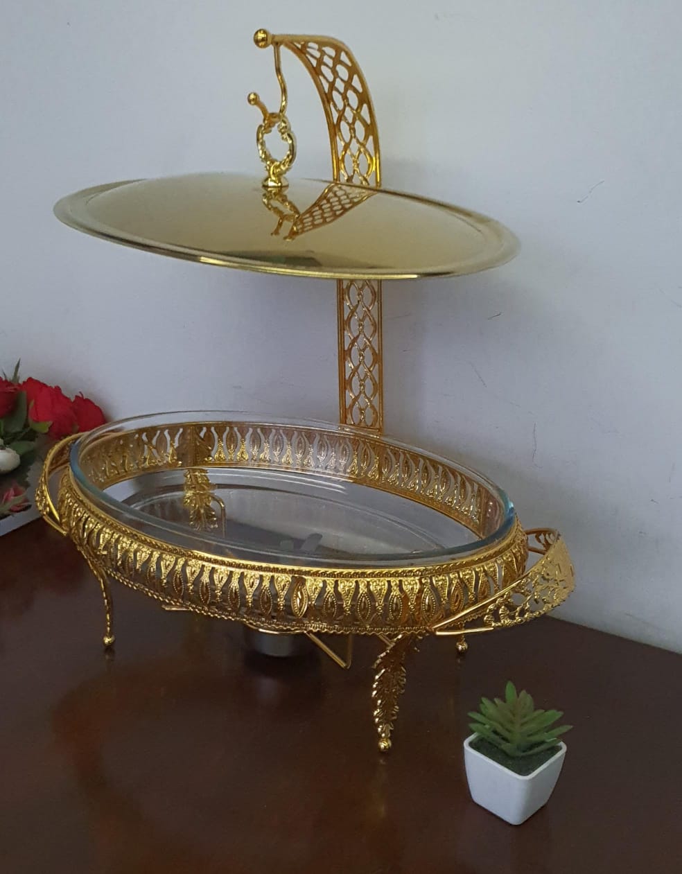3litres golden oval chaffing dish glass