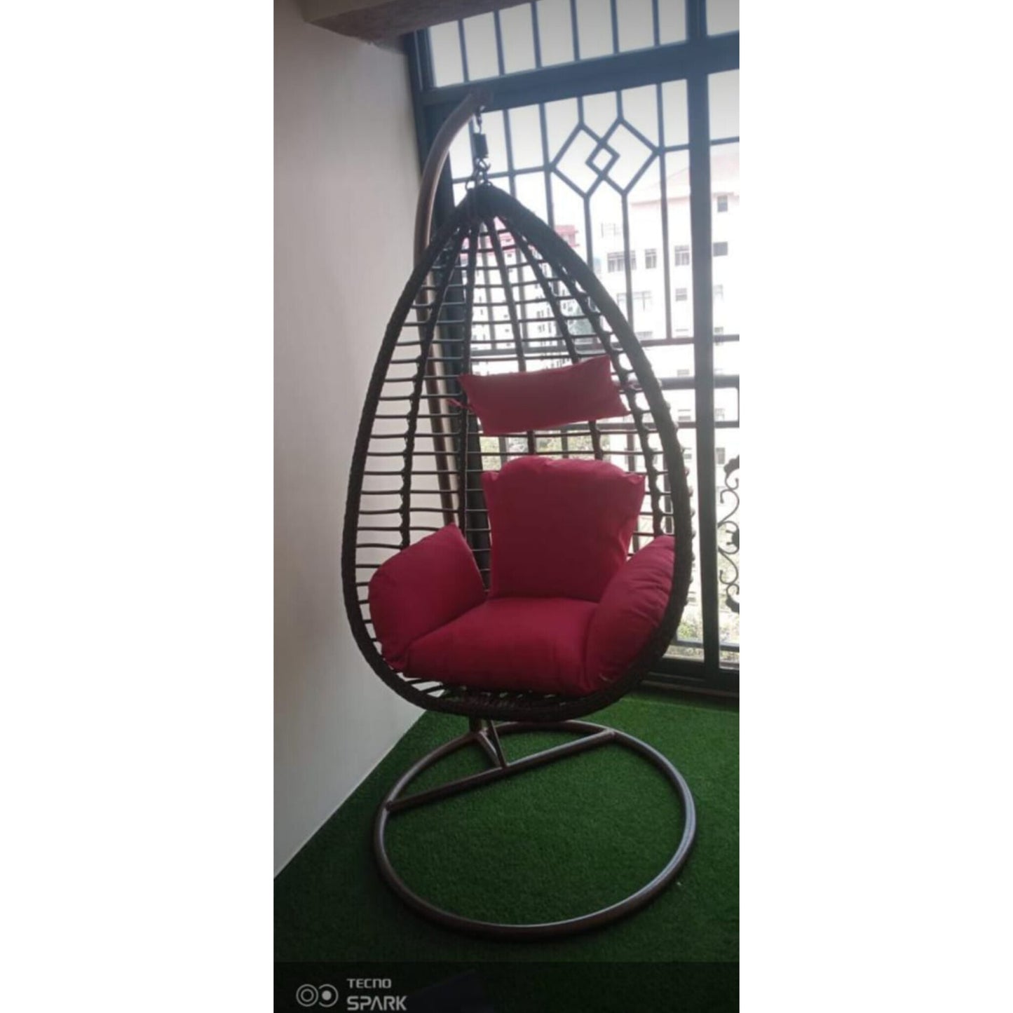 Outdoor/Indoor Woven Rattan Egg Swing Chair with Plush Cushions
