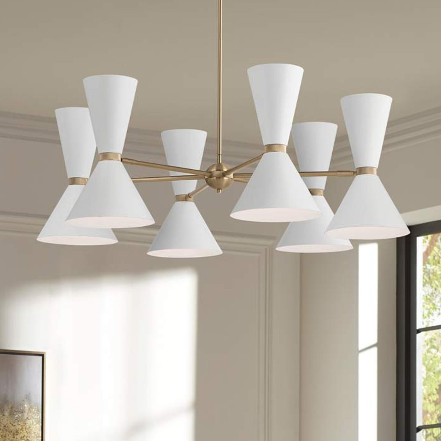 Six-Light Matte White Cone Chandelier Light