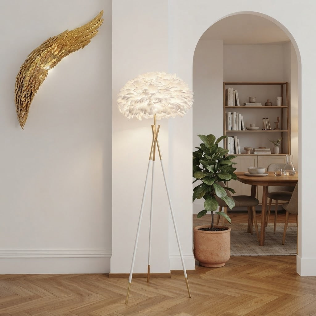 White Feather Shade Floor Lamp
