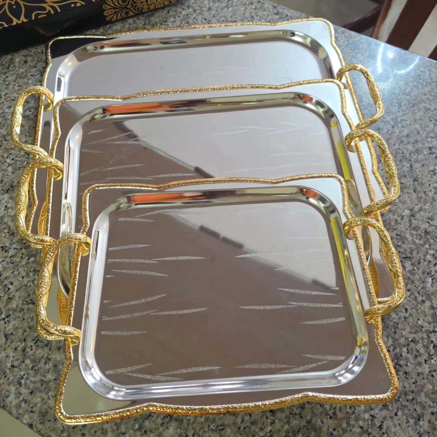 3pc serving stainless steel serving trays