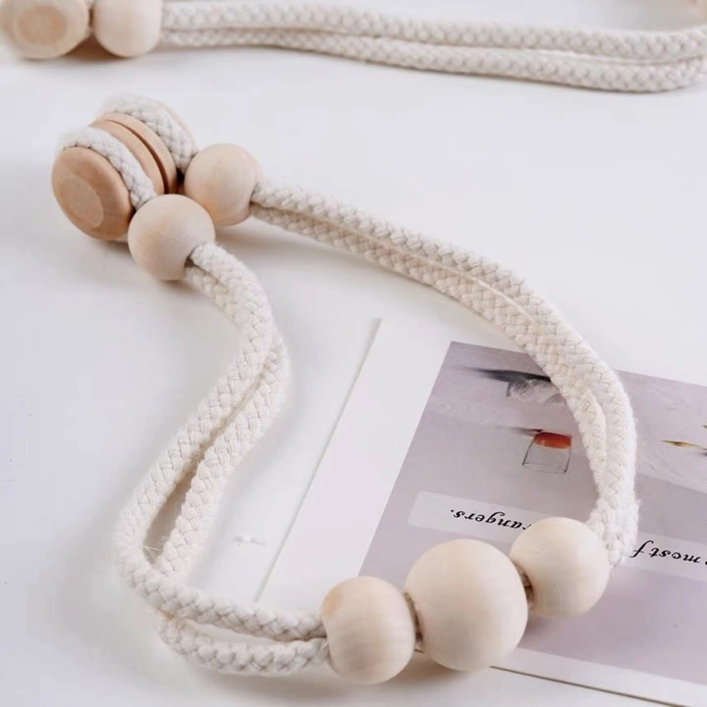 Set of 2 Magnetic Wooden Bead and Rope Curtain Tiebacks