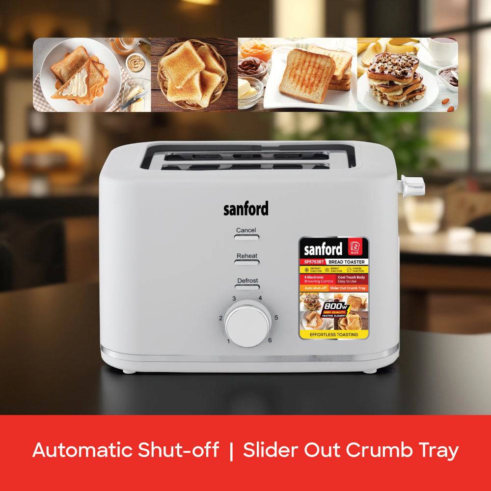 Sanford 2 Slice Toaster With 6 Browning Levels and Defrost Function - SF5753BT