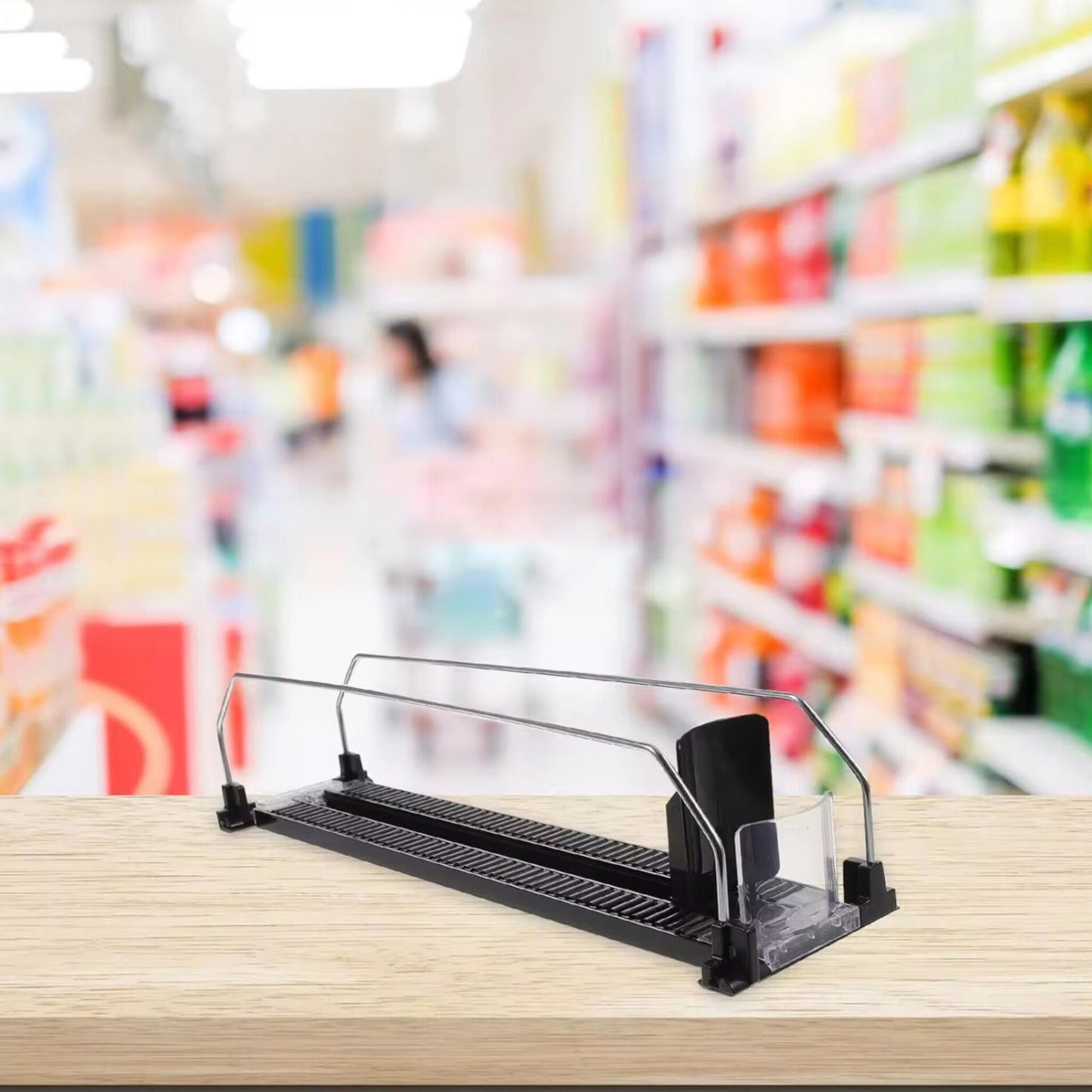 Adjustable Beverage Shelf Pusher and Display Case Propeller